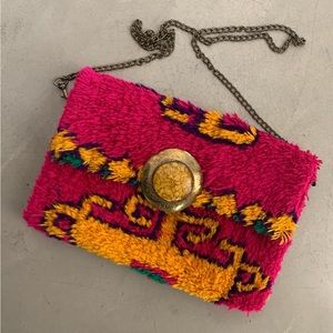 Magenta and Gold Kilim Moroccan Carpet Bag
